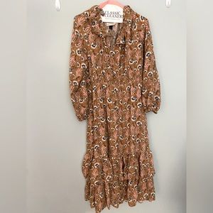 Gold floral peasant dress
